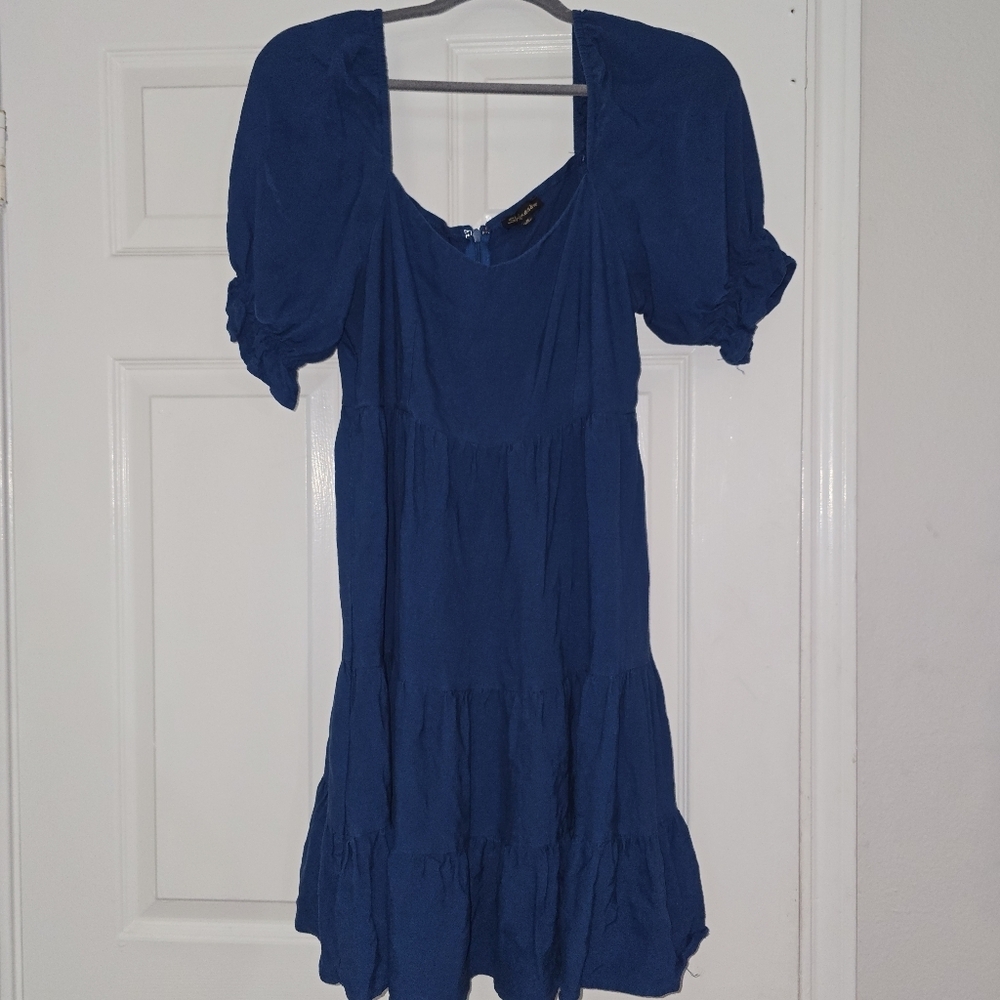 Shinestar Royal Blue Puff Sleeve Tiered Dress – Medium